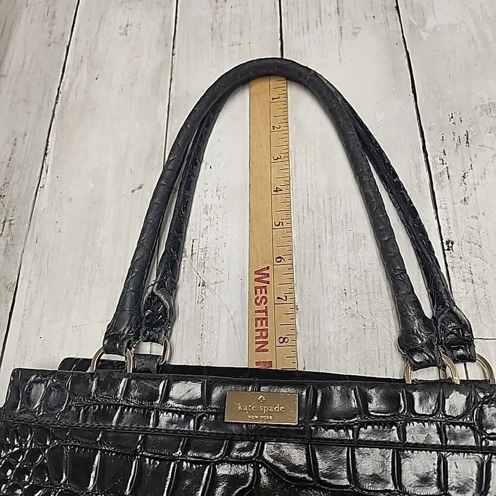 KATE SPADE New York Ridgely Ave Becky Satchel Croc Embossed Leather Black Bag